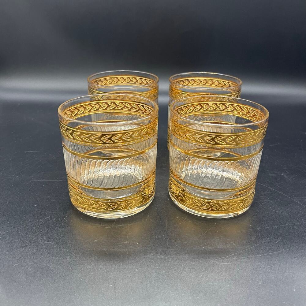 Mid-Century Culver Executive on the Rocks Set of 4 Lowball Rocks Glasses Barware